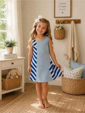 Splendid Girls Blue Striped Dress Size 6 Coastal Boutique Summer Style